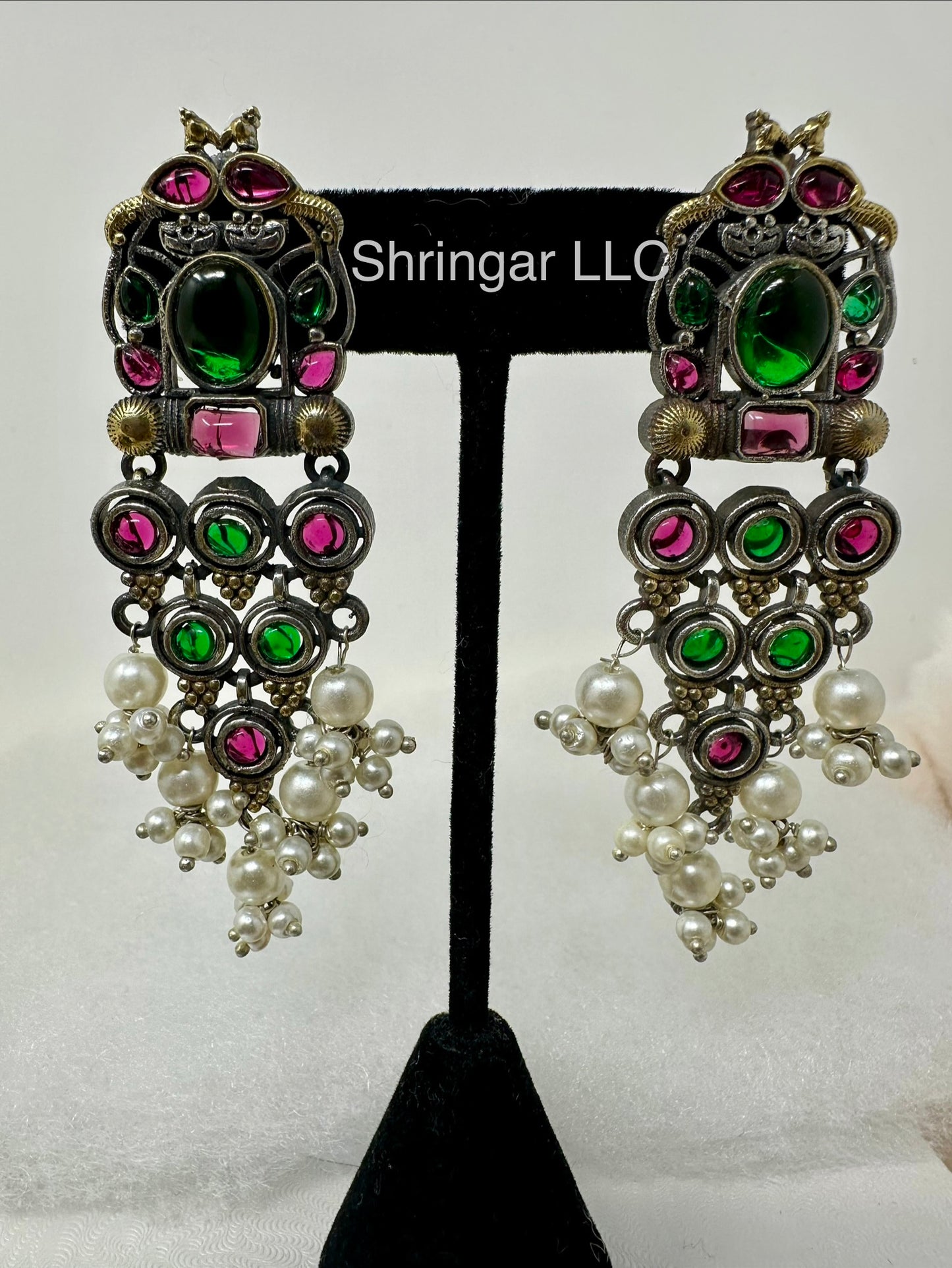 Vintage Oxidized Silver & Pearl Set