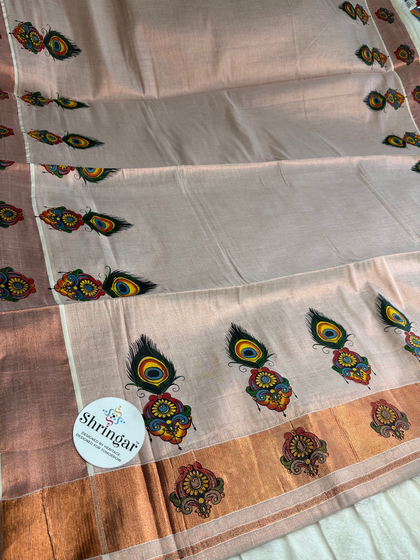 Copper Tissue Kerala Saree with Blouse Fabric
