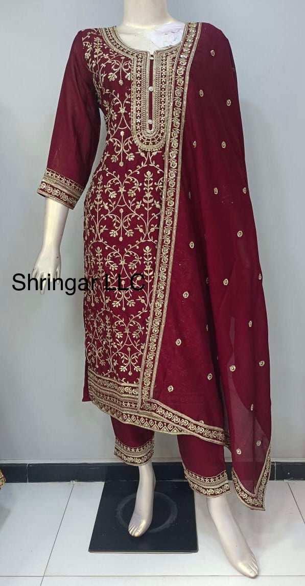 Maroon Partywear Salwar Suits