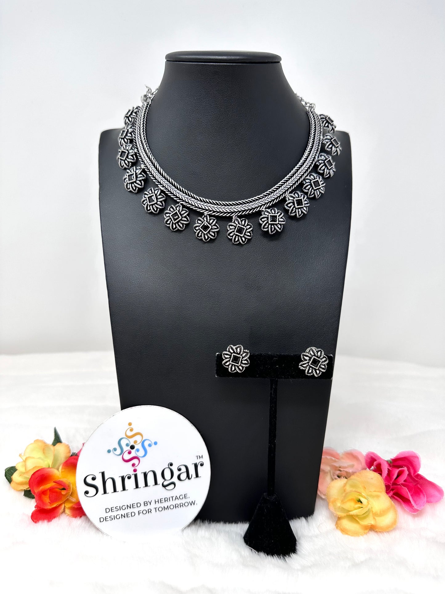 Oxidized Necklace Set - Black