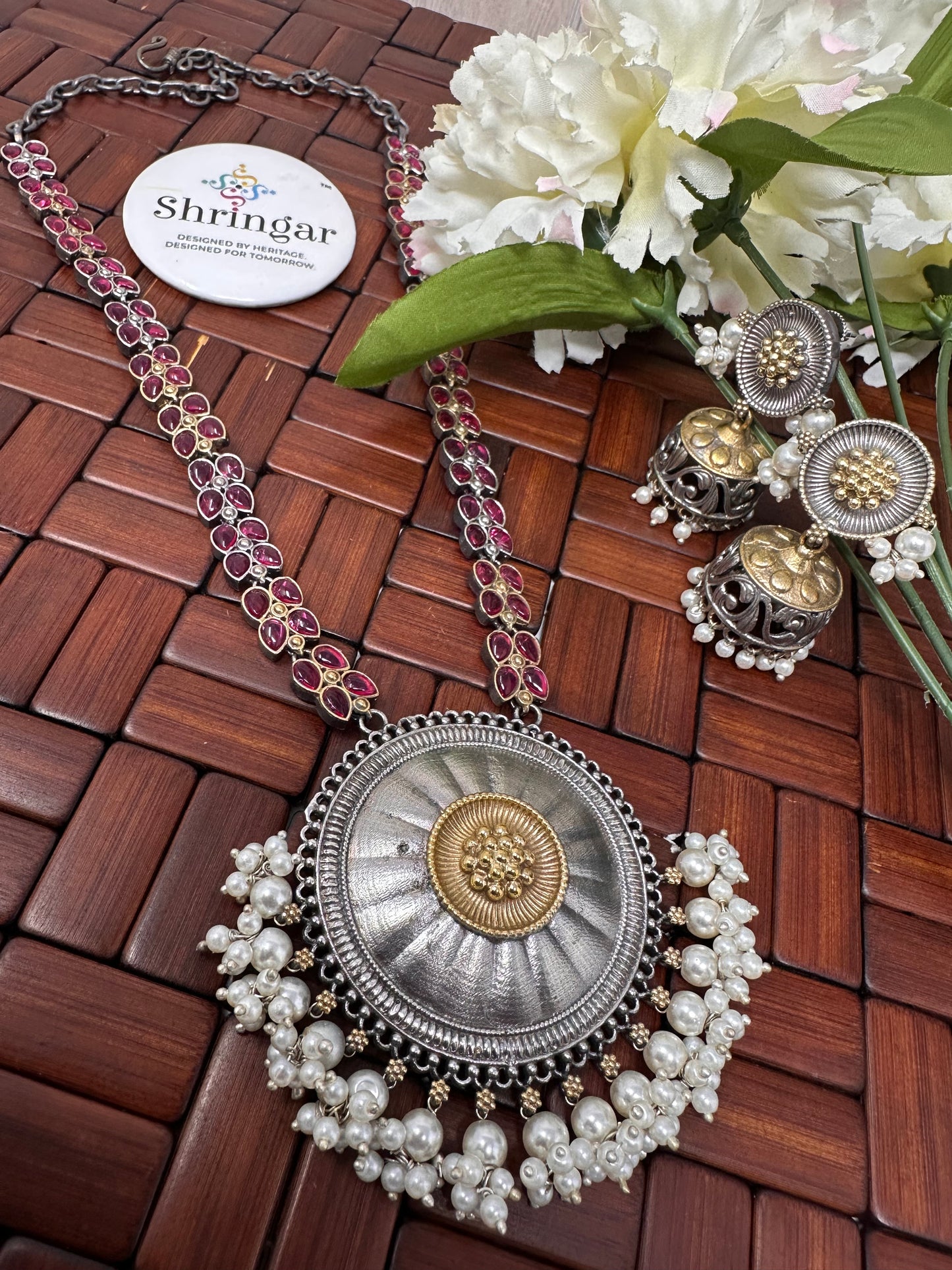 Ruby Pink Dual tone Statement Set
