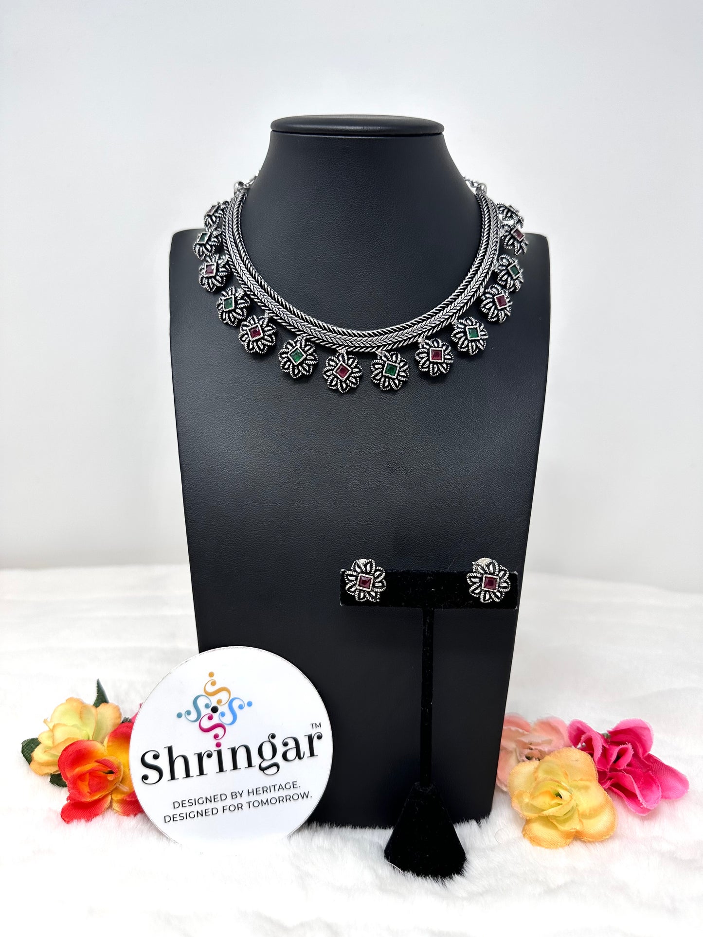 Oxidized Necklace Set - Multicolor