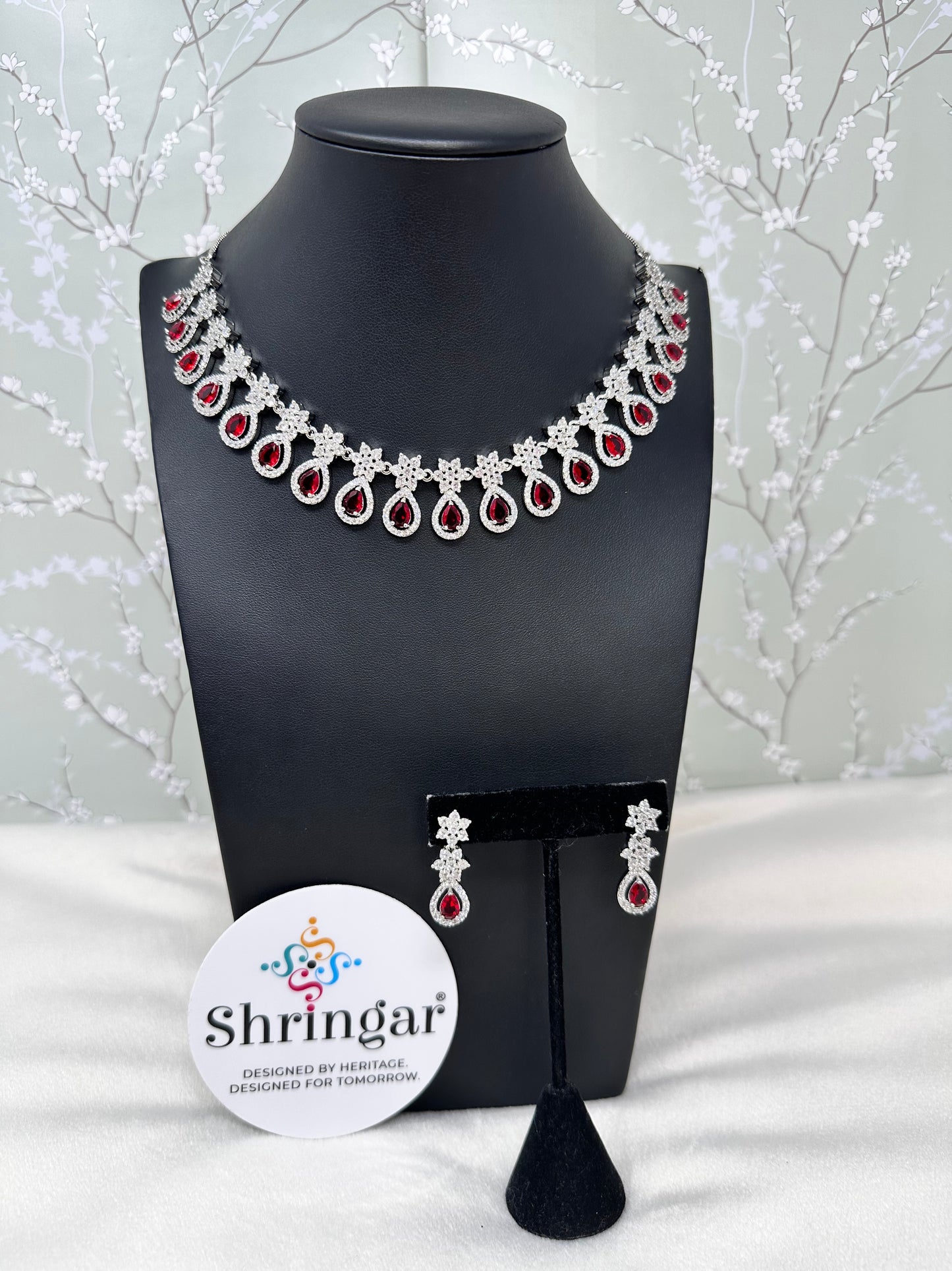 Ruby-Red Pear-Cut Necklace Set