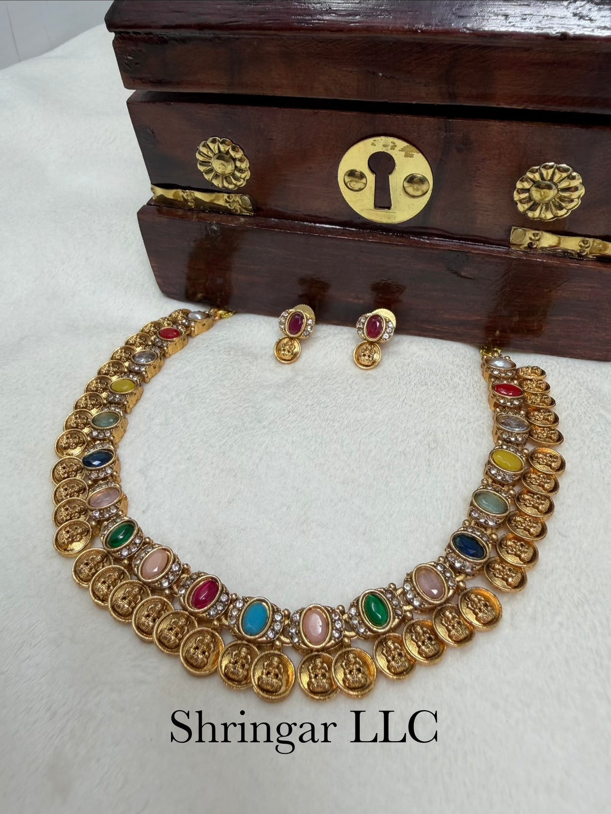 Antique Navratna necklace earring set
