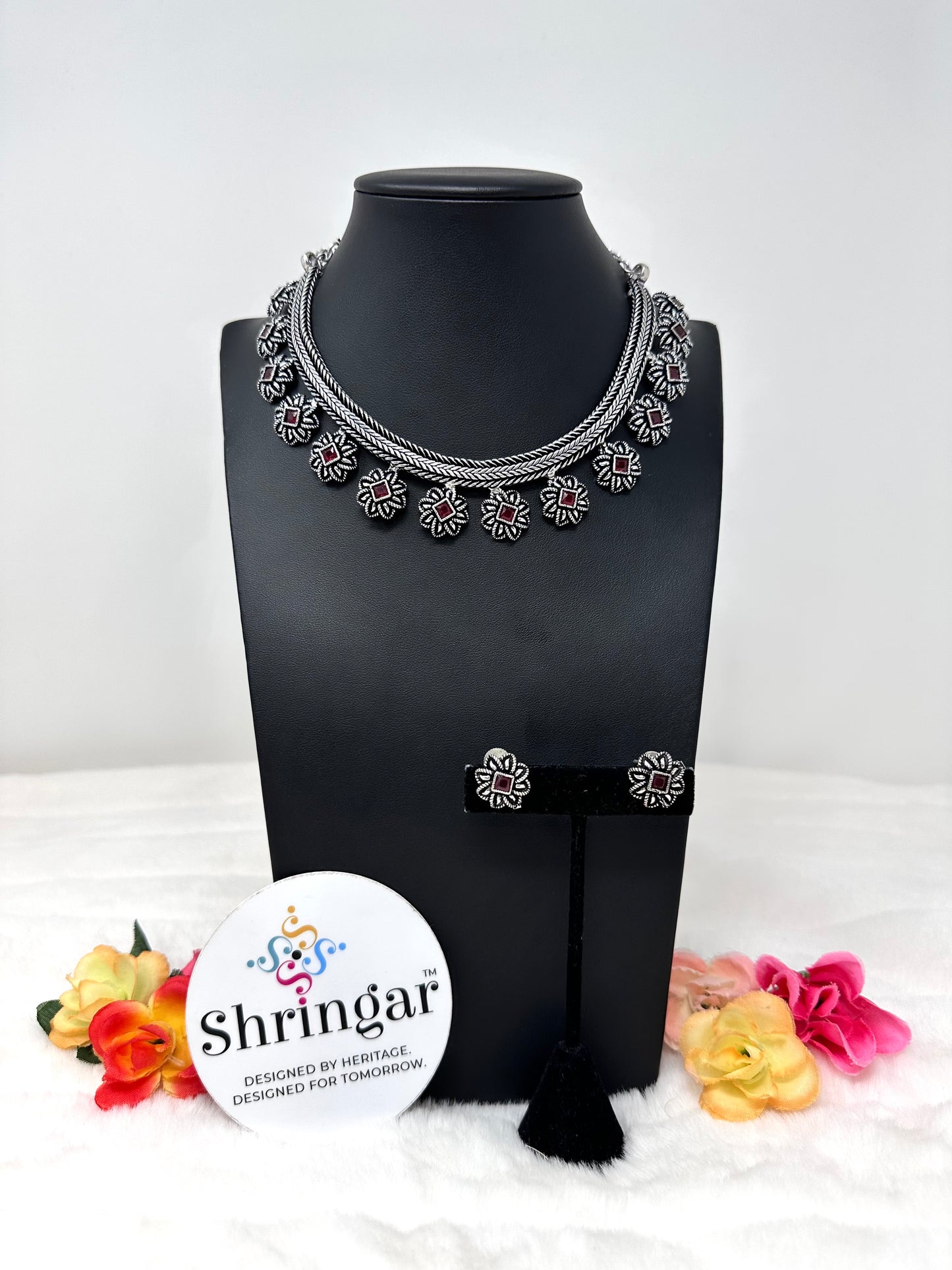Oxidized Necklace Set - Pink