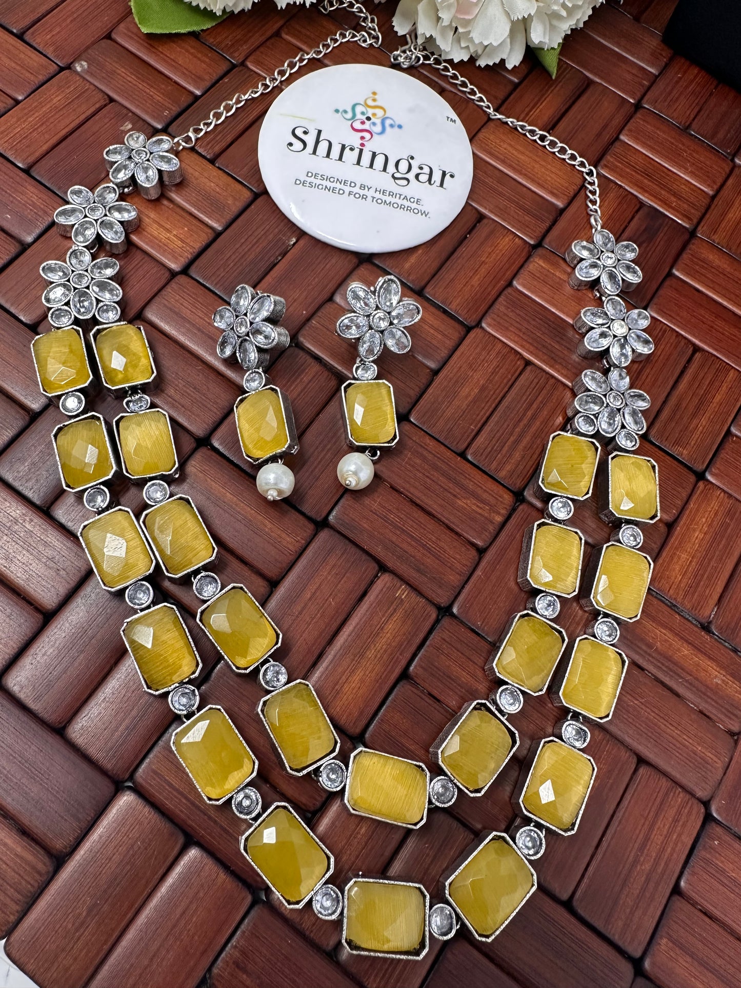 Oxidized necklace earrings set- yellow