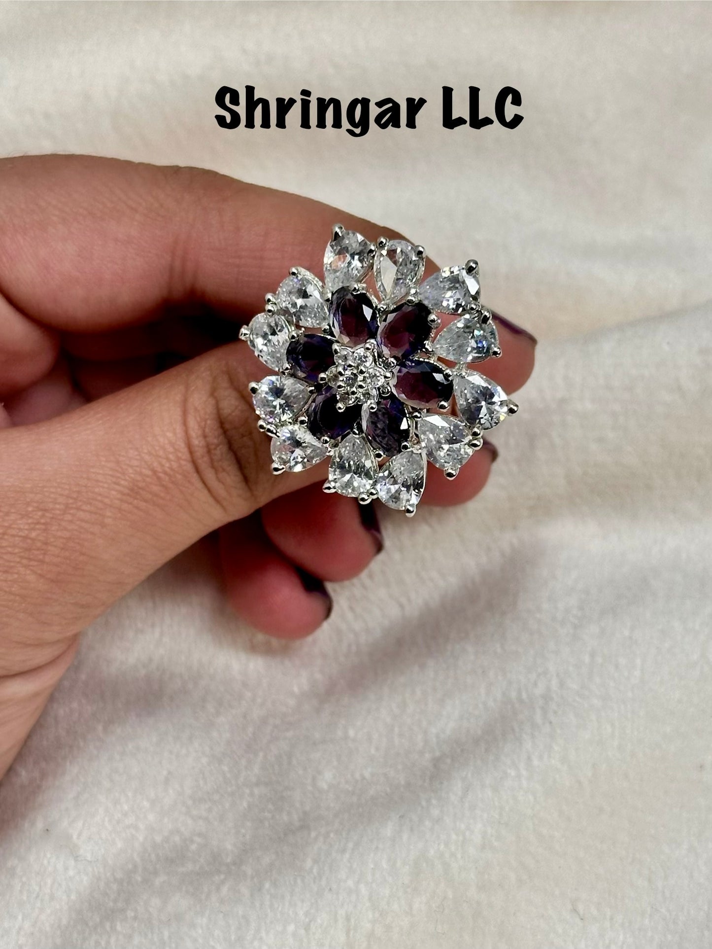 Amethyst & cubic-Zirconia Floral Statement Ring