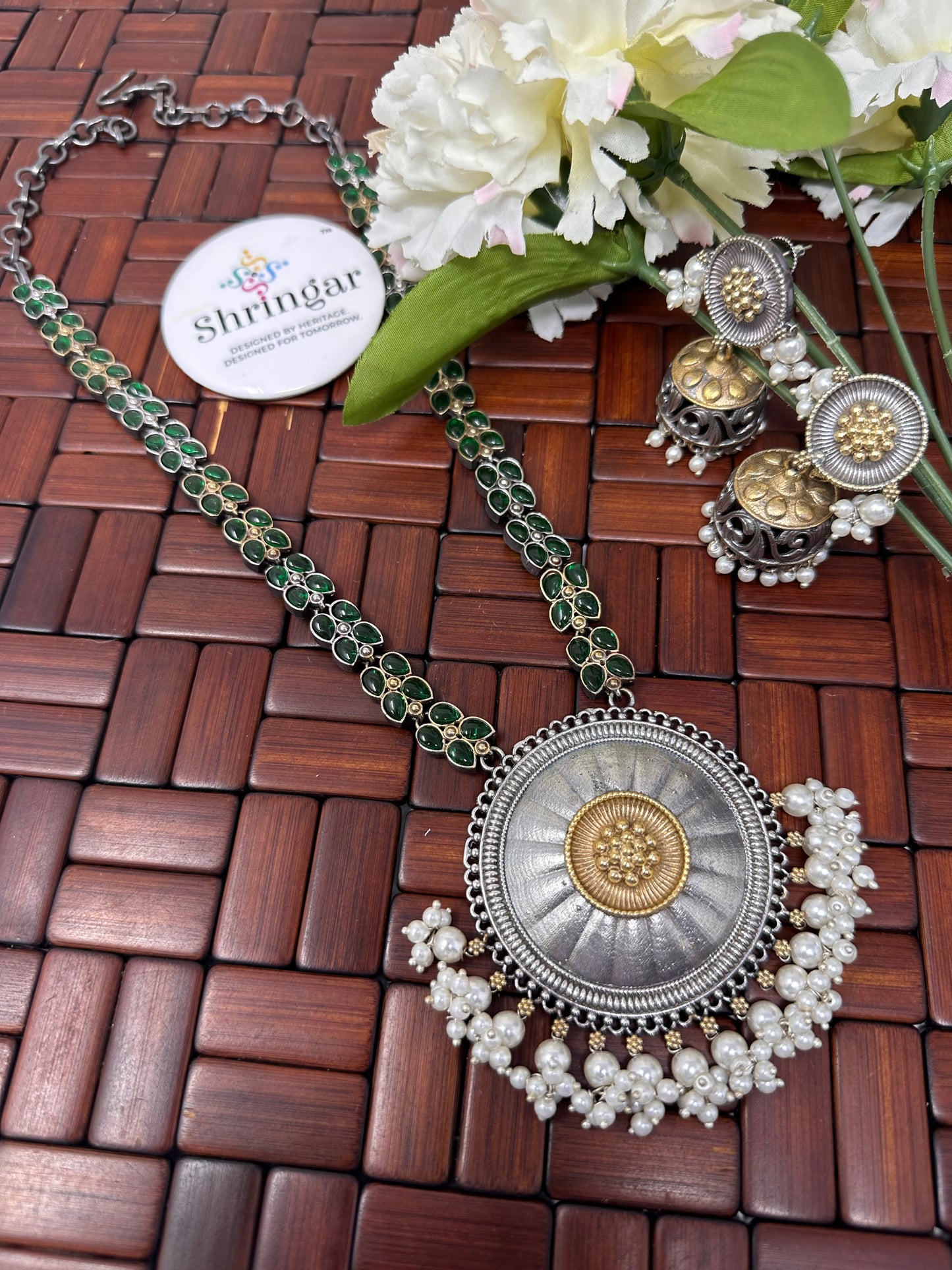 Emerald Dual tone Statement Set