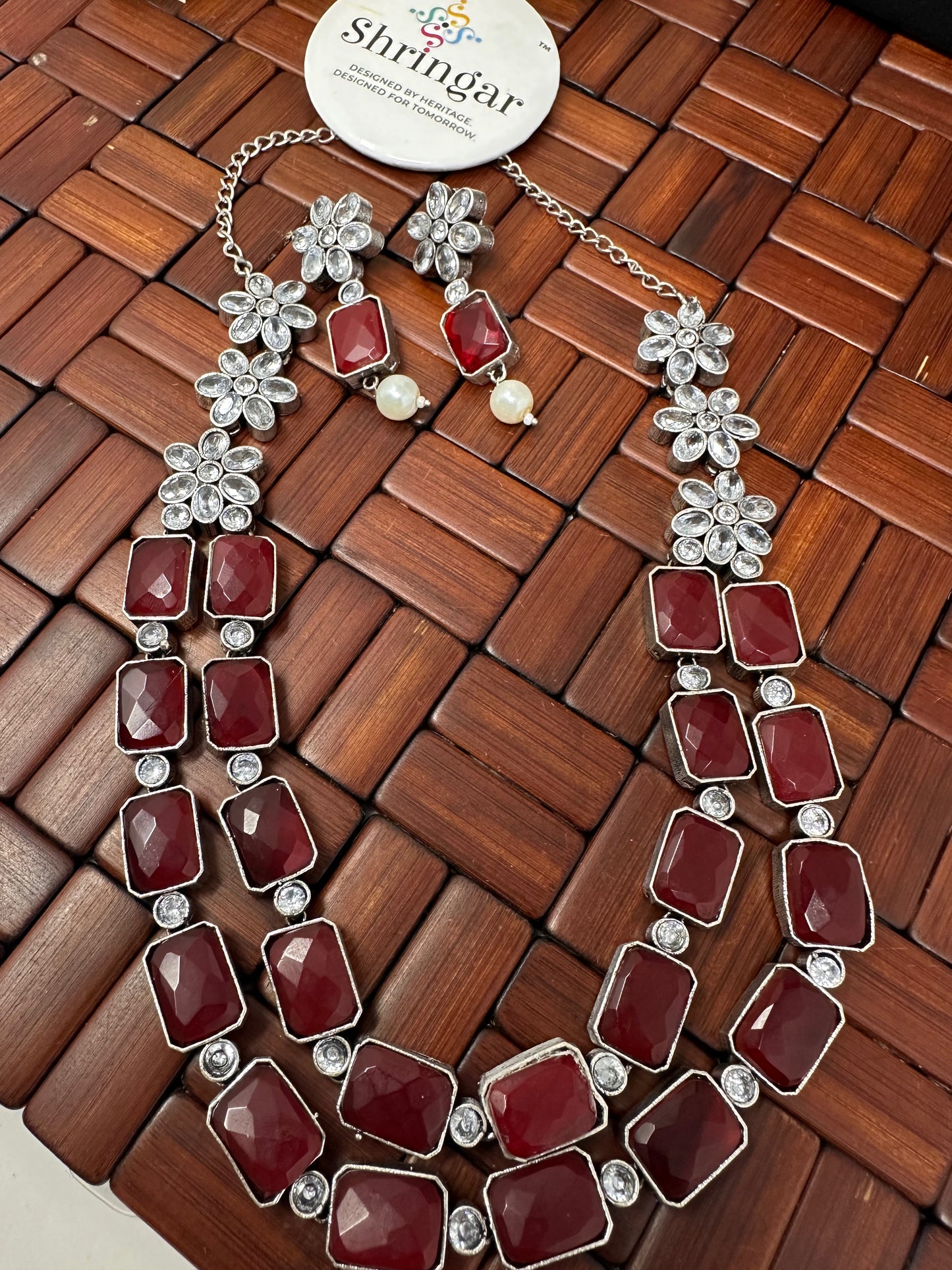 Oxidized Necklace Set-Red