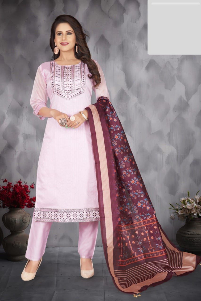 Silk Salwar Suit with Pant and Dupatta