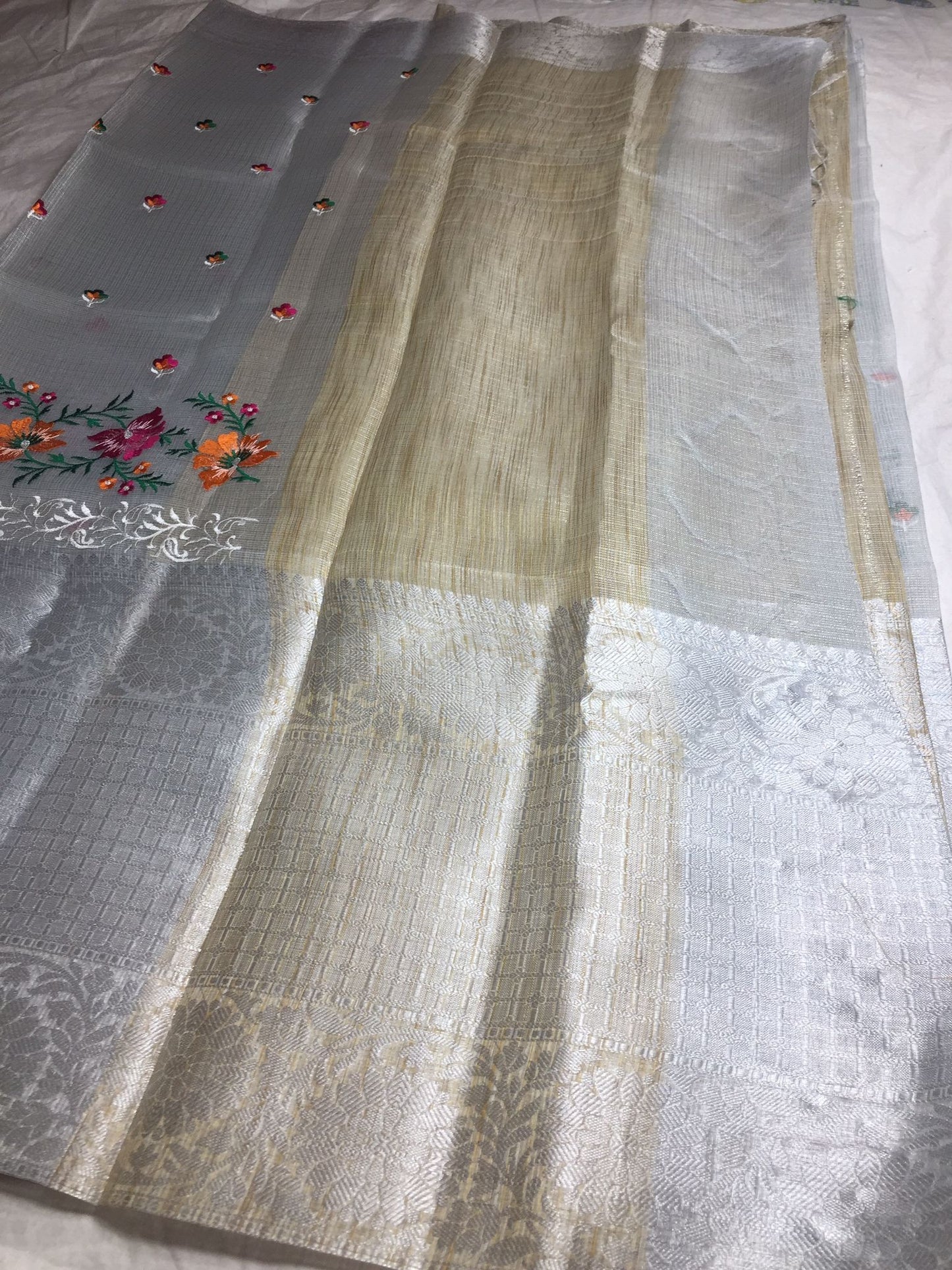 Banarsi tissue embroidery saree with blouse fabric