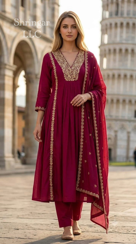 Mul Chanderi Readymade Salwar Suit