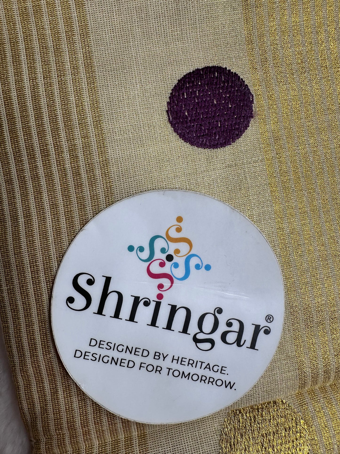 Kerala Onam Tissue Saree (purple polka dots in Pallu)