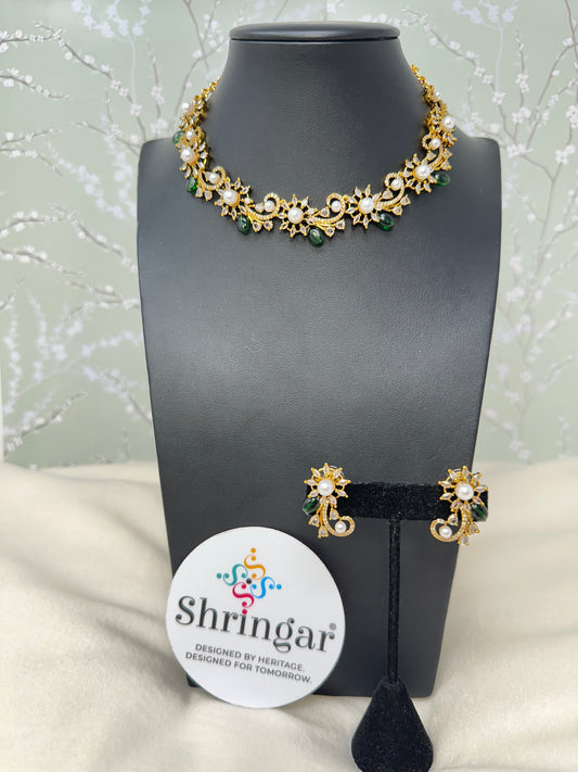 Floral Pearl & Emerald Jewelry Set