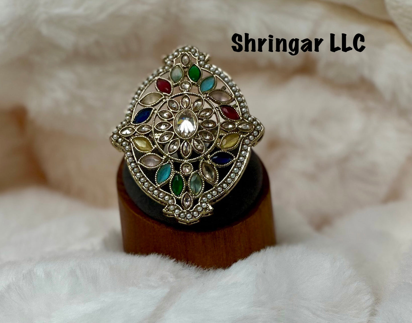 Multicolored Navratna-Inspired Statement Ring