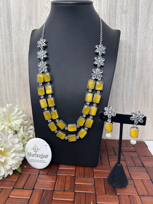 Oxidized necklace earrings set- yellow