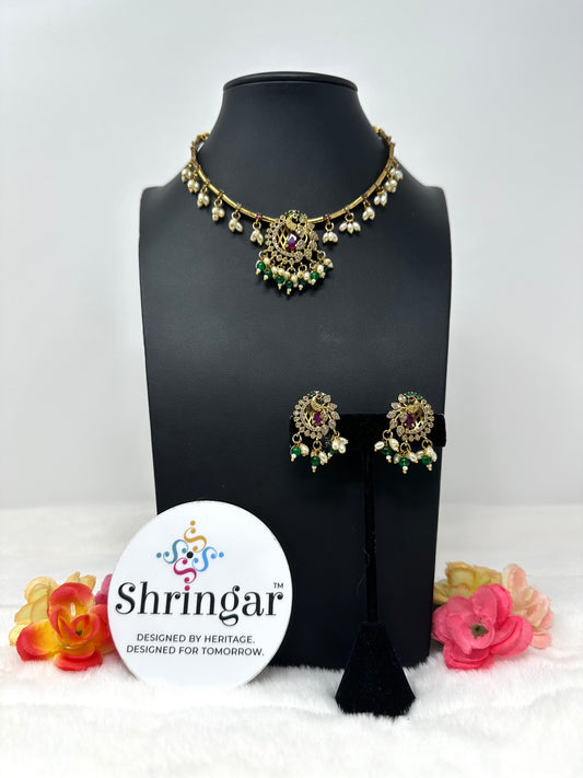 Peacock with White Pearls Necklace Set