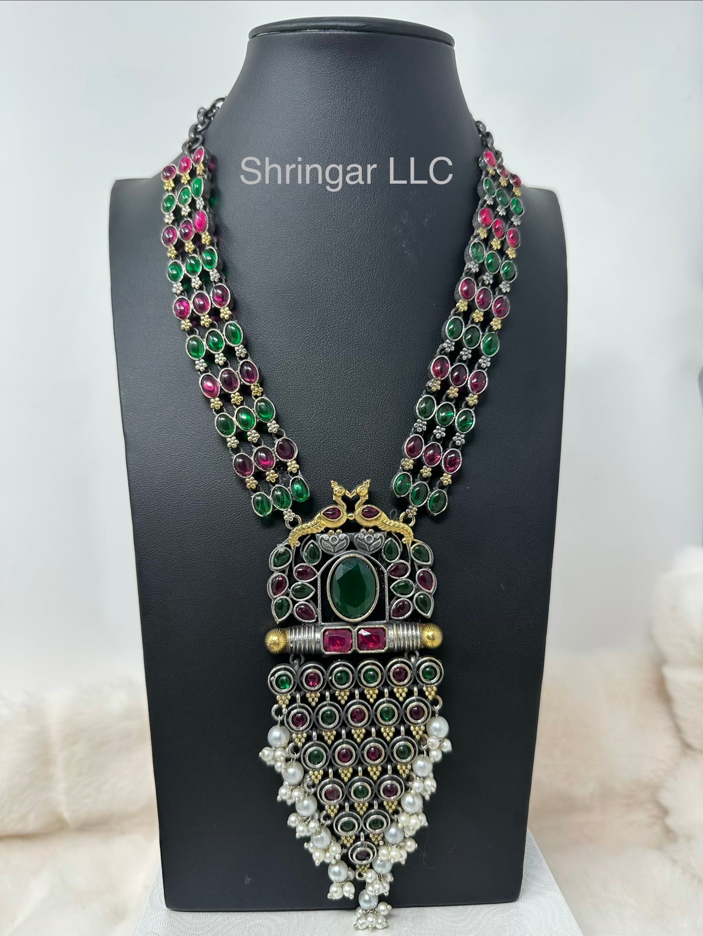 Vintage Oxidized Silver & Pearl Set