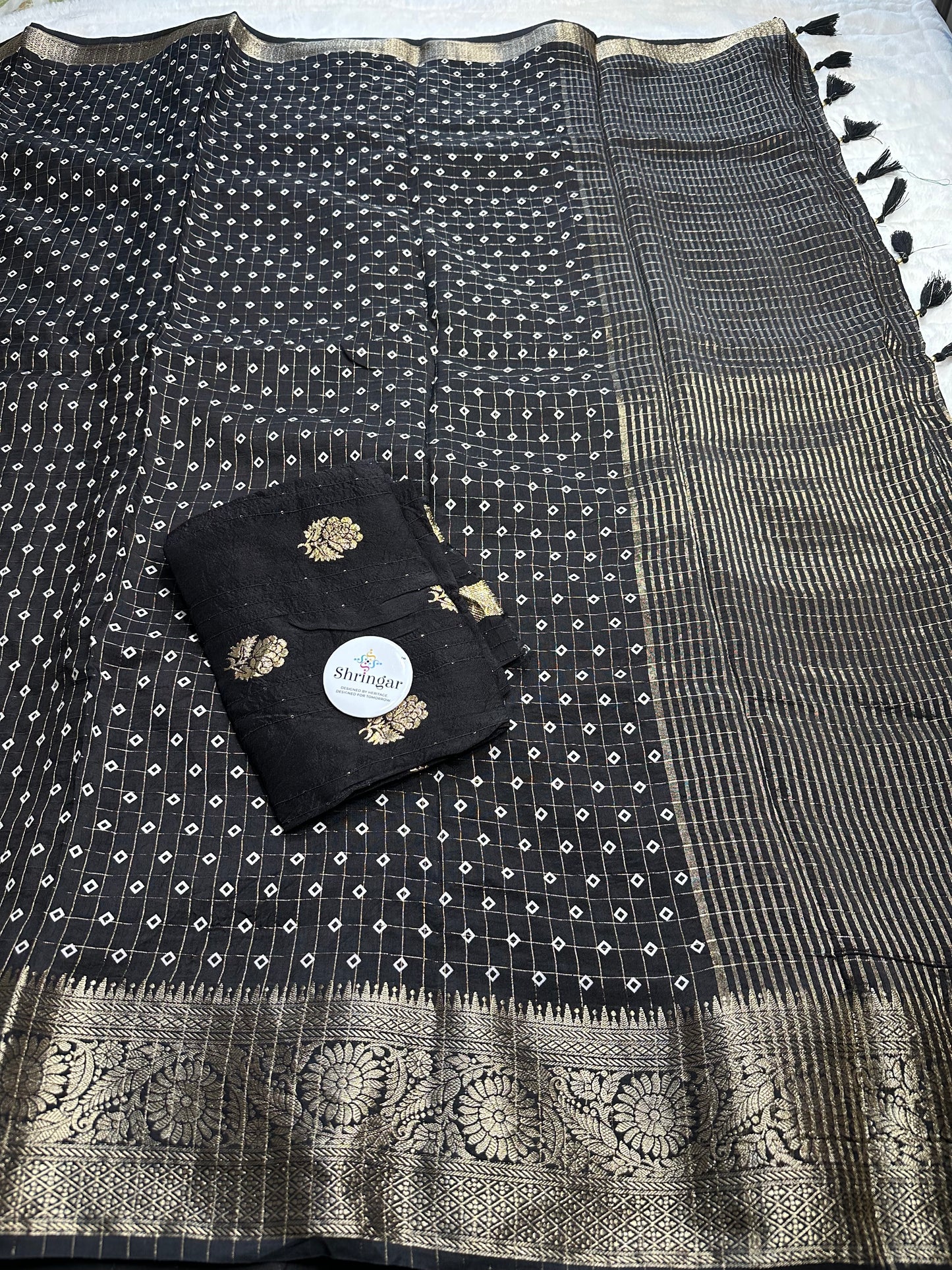 Black Kani Silk Saree with Antique Zari