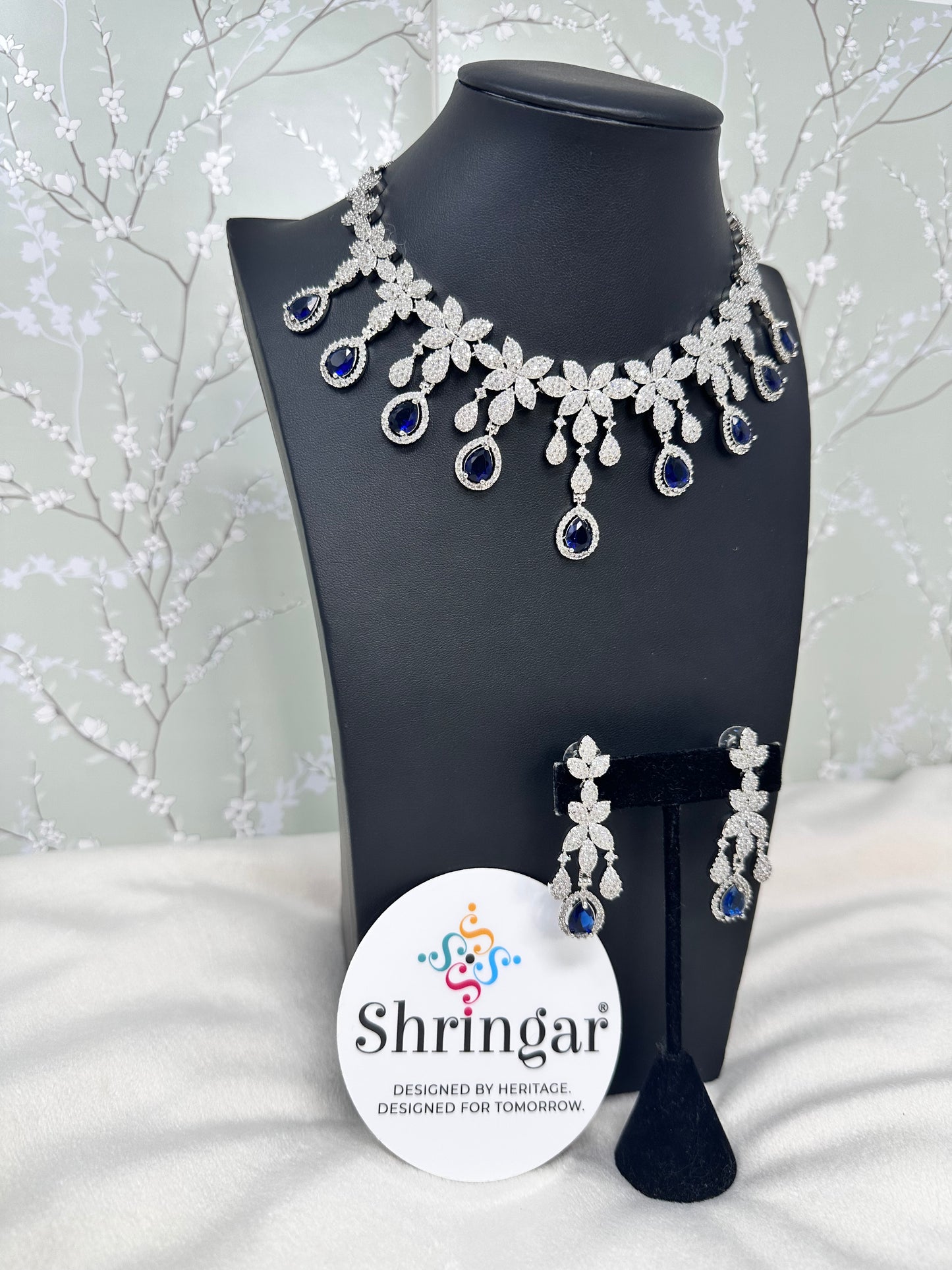 Sapphire Bloom Necklace Earring Set
