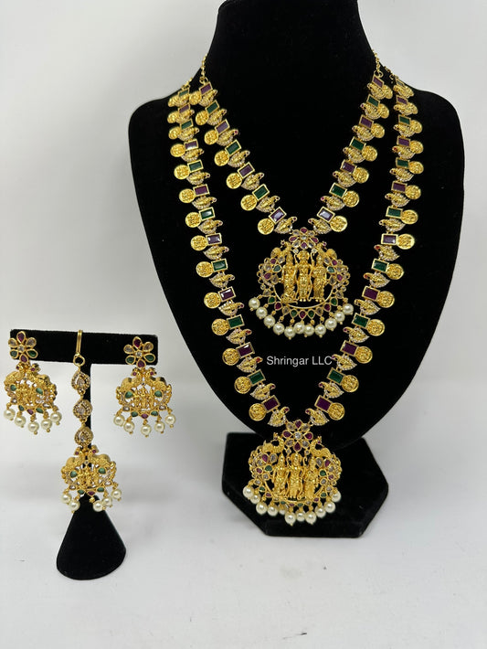 Combo of Long Necklace, Short Necklace, Earrings and Tikka