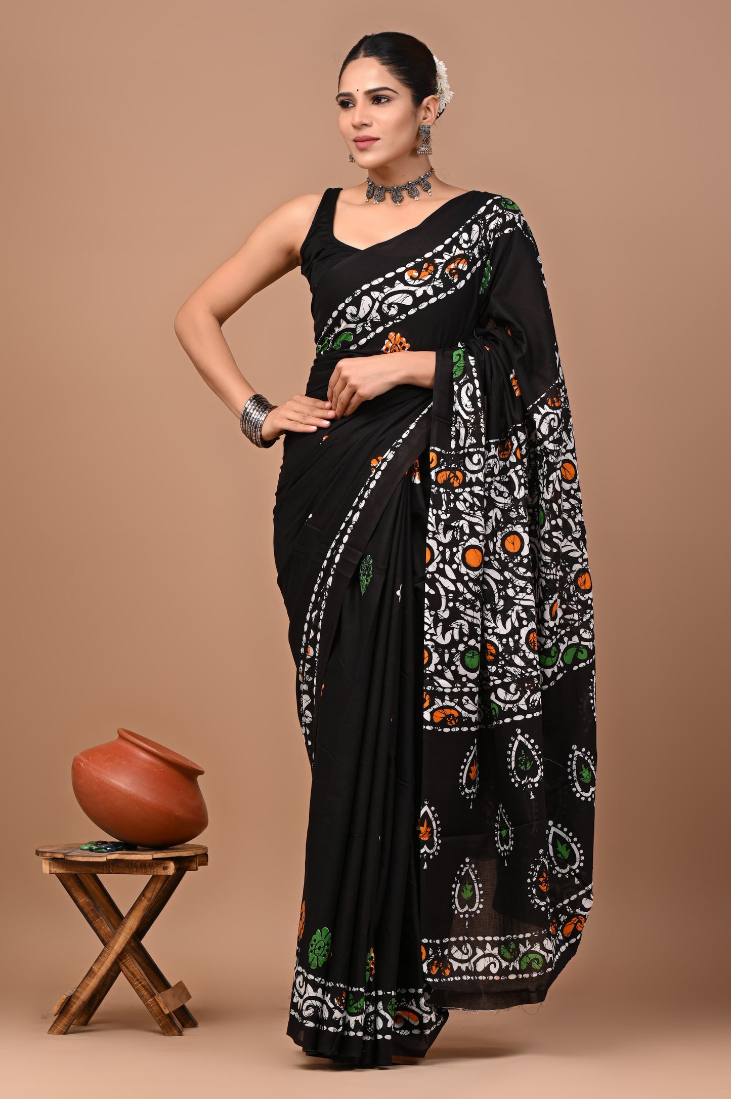 Pure Mulcotton Saree-Black