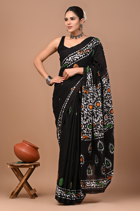Pure Mulcotton Saree-Black