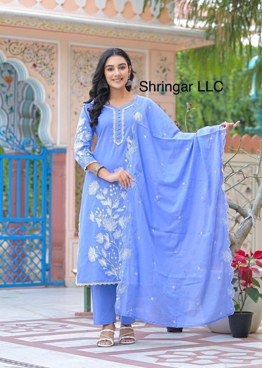 Sky Blue Cotton Salwar Suit