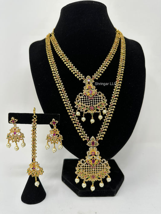 Combo of Long Necklace, Short Necklace, Earrings and Tikka