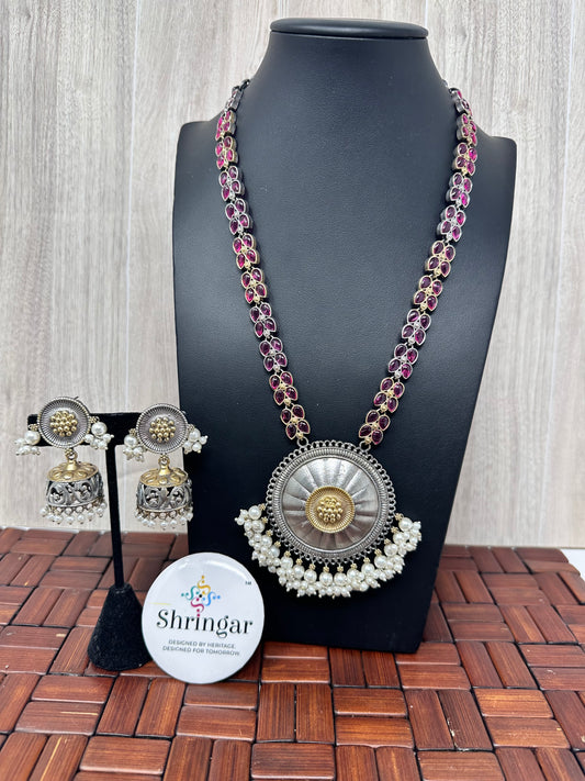 Ruby Pink Dual tone Statement Set