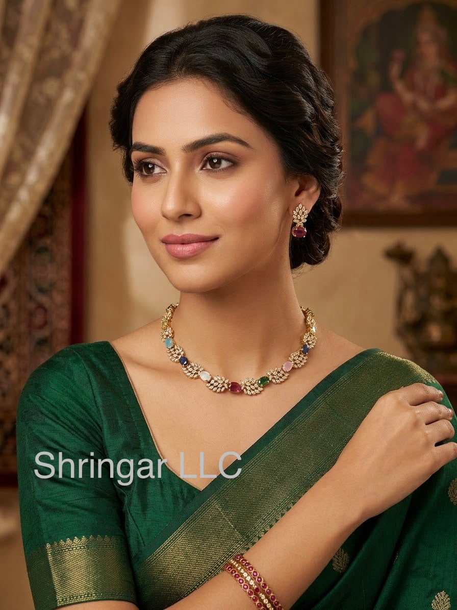 Multi gemstone necklace earrings set