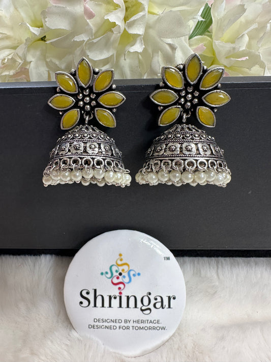Oxidized silver Jhumki -yellow