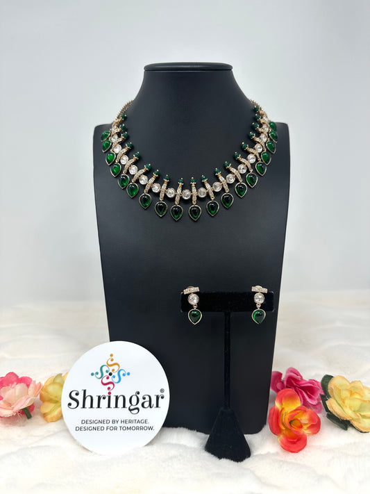 Premium Quality Moissanite Green Necklace Set