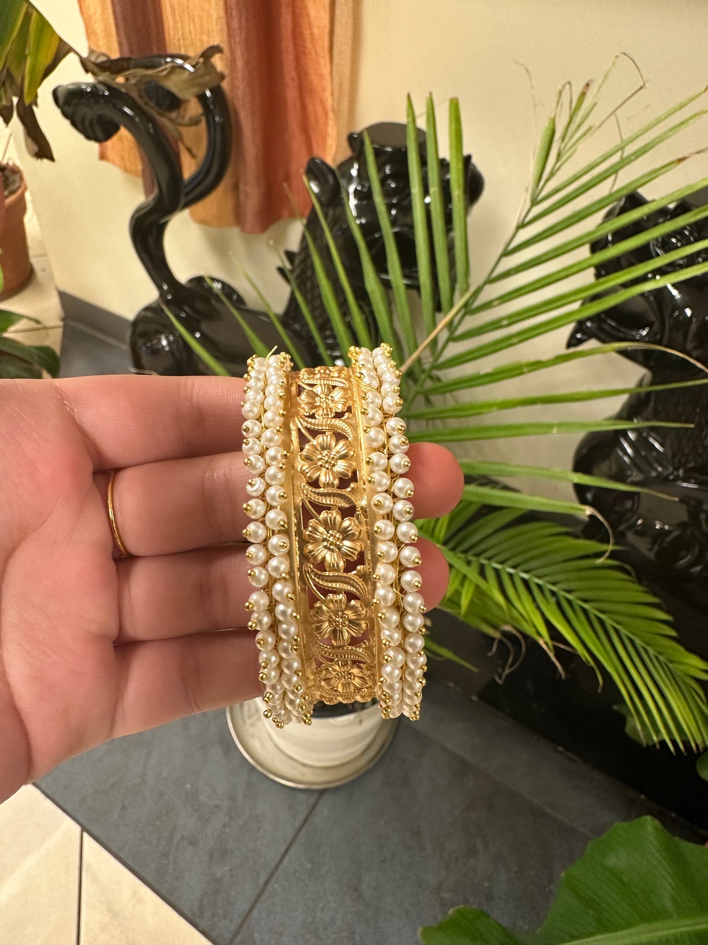 Gold and Pearl Cuff Bracelet