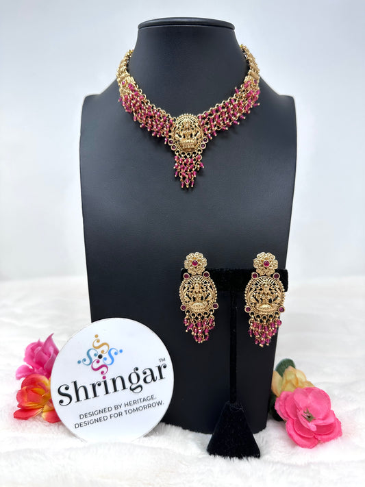 Lakshmi Choker Set with Ruby-Pink Beads