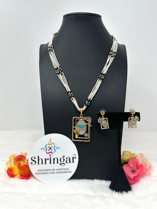 Blue Butterfly Pendant Necklace Set