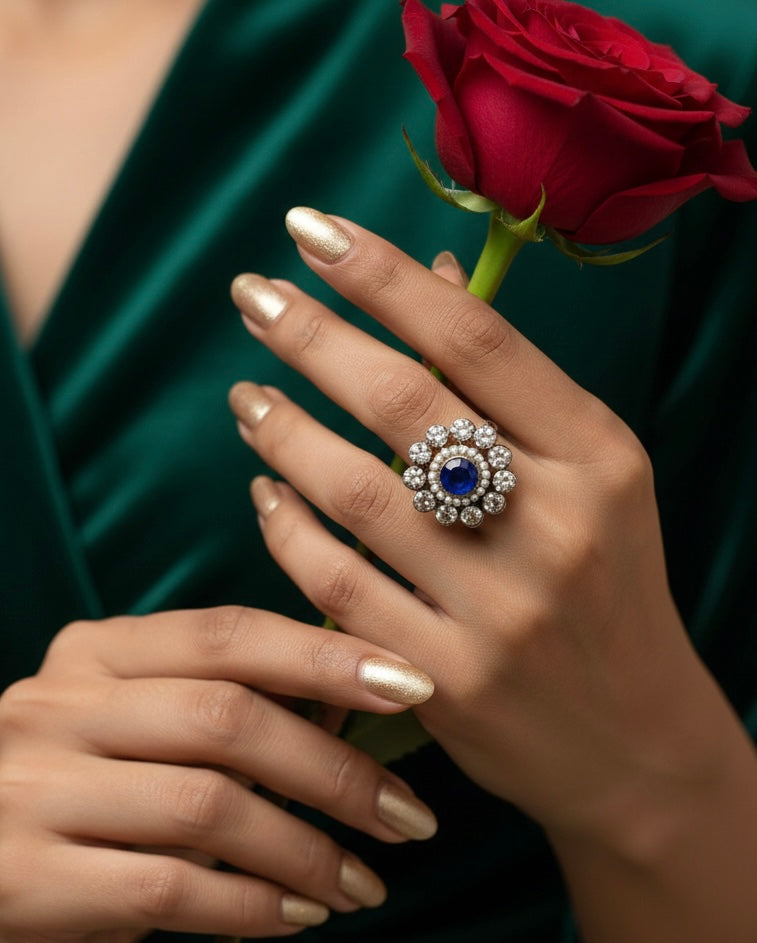 Imperial Azure Mehendi-Finish Adjustable Ring