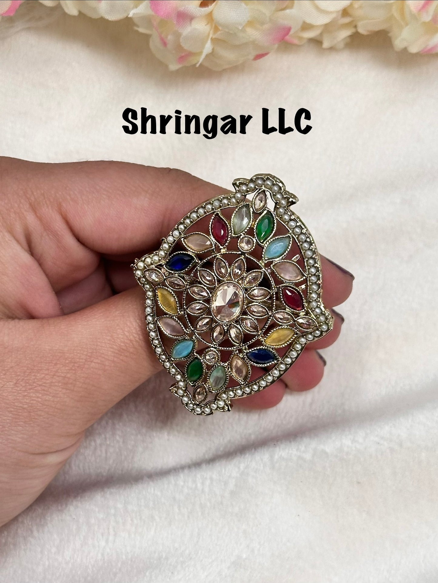 Multicolored Navratna-Inspired Statement Ring