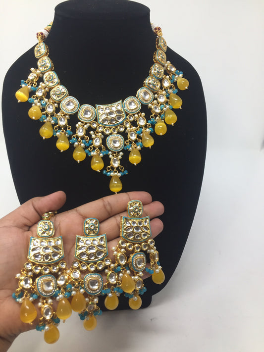 Kundan Necklace Earrings Set with tikka