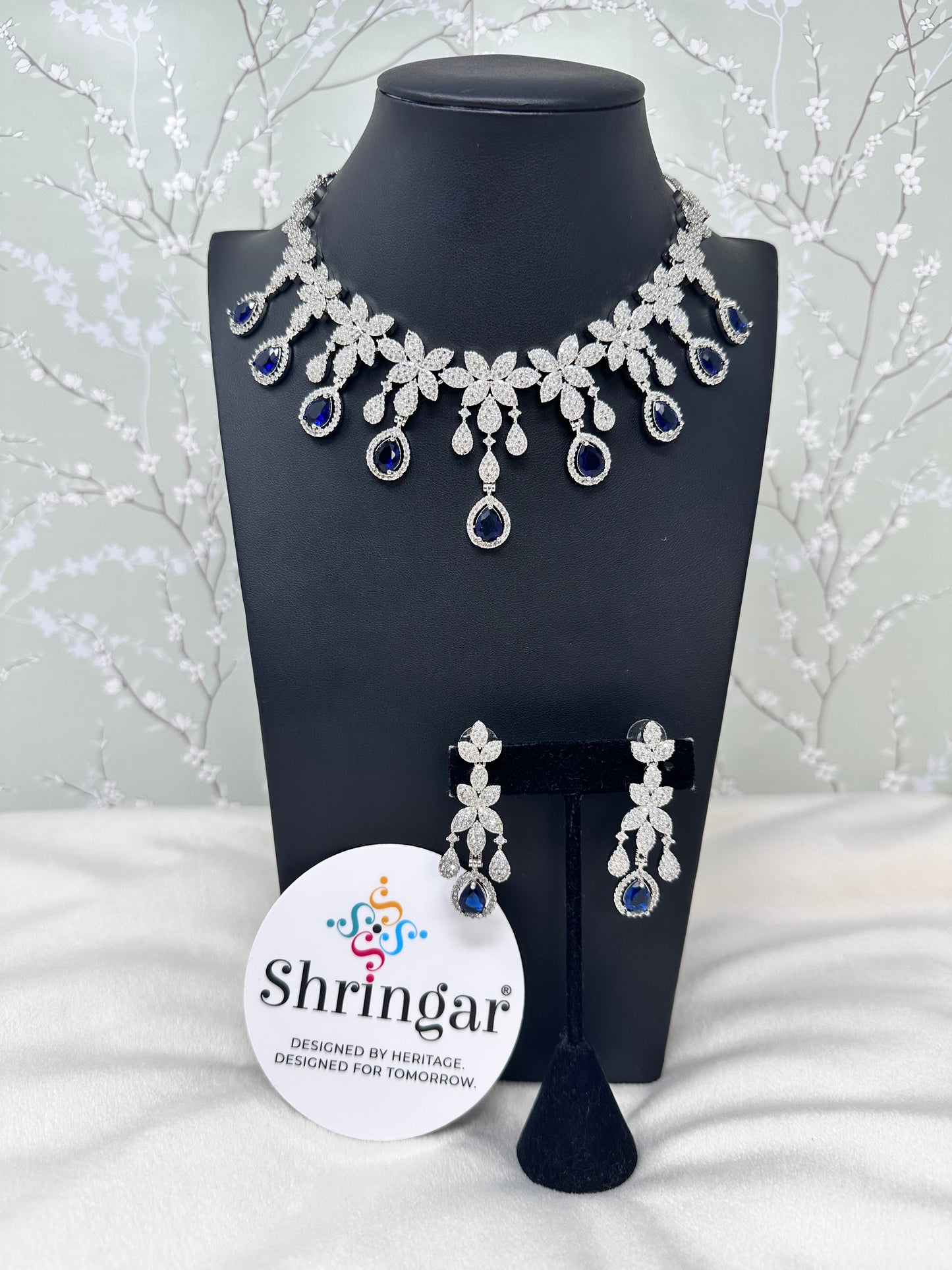 Sapphire Bloom Necklace Earring Set