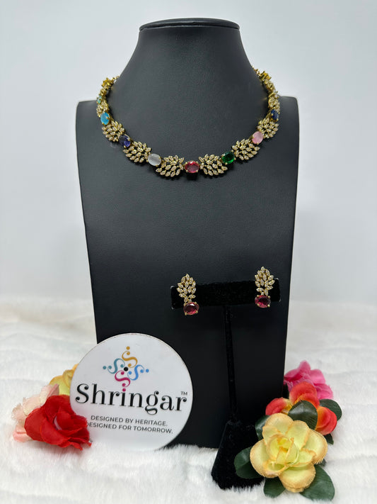 Multi gemstone necklace earrings set