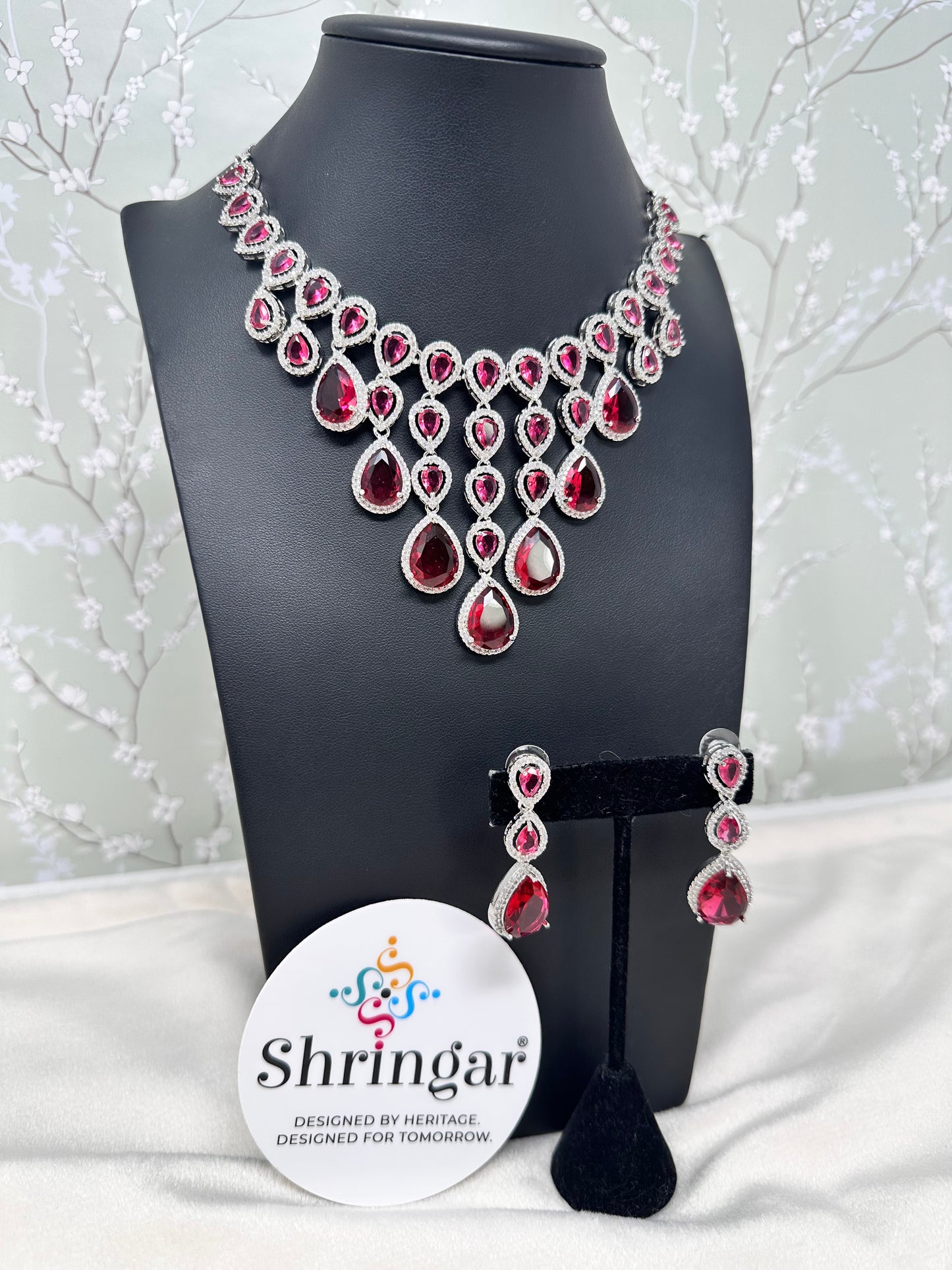 Ruby Teardrop Necklace Set