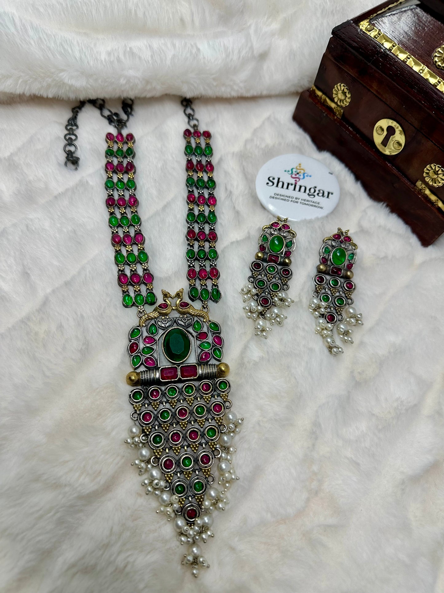 Vintage Oxidized Silver & Pearl Set