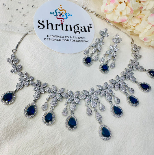 Sapphire Bloom Necklace Earring Set
