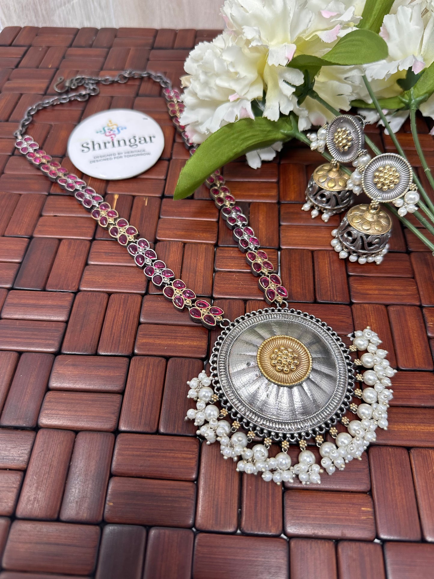 Ruby Pink Dual tone Statement Set