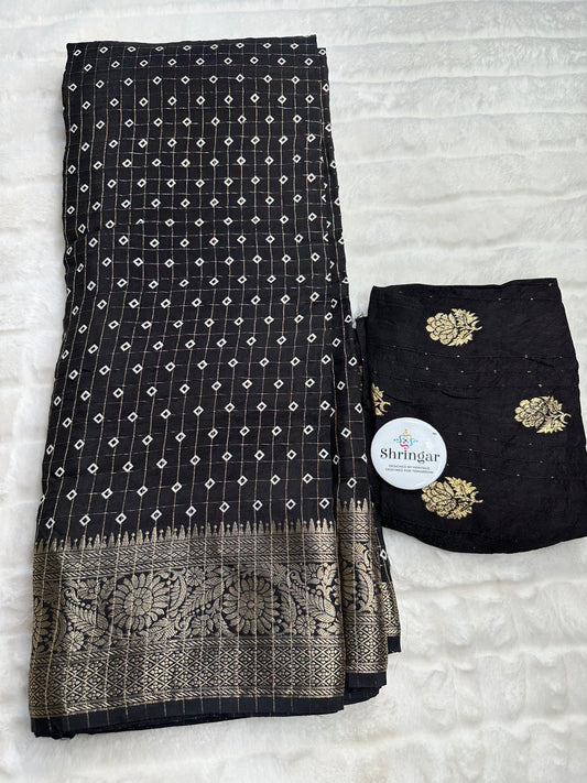 Black Kani Silk Saree with Antique Zari