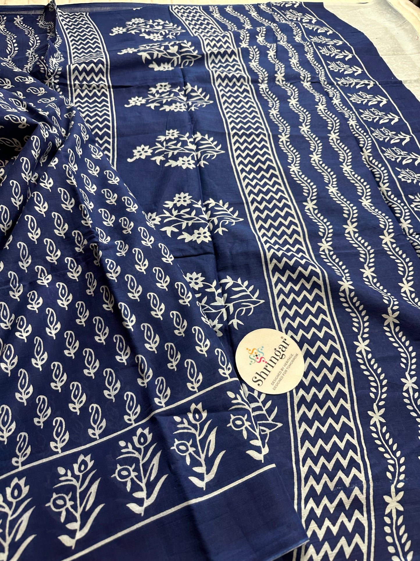 Pure Mulcotton Saree- Blue