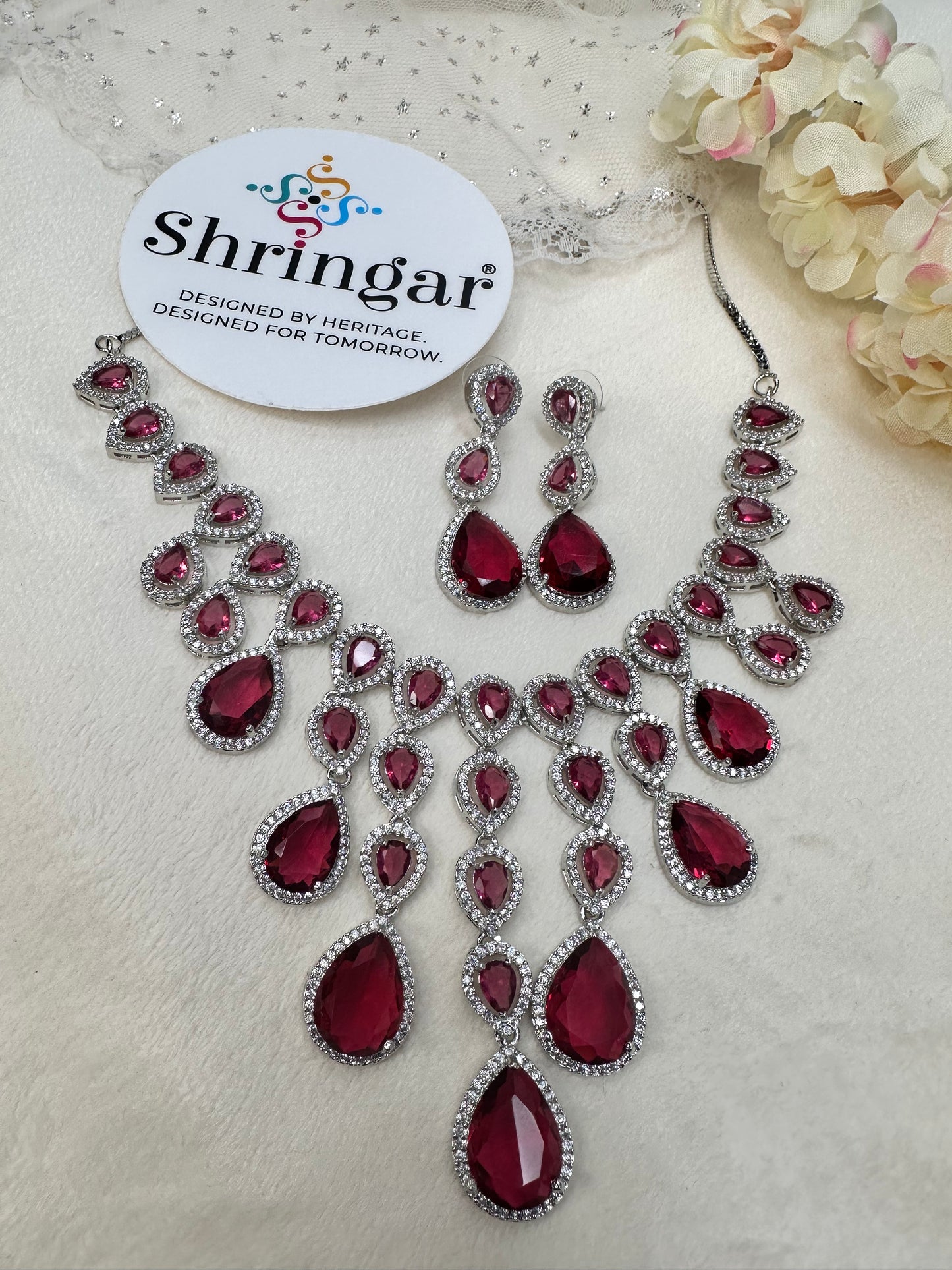 Ruby Teardrop Necklace Set