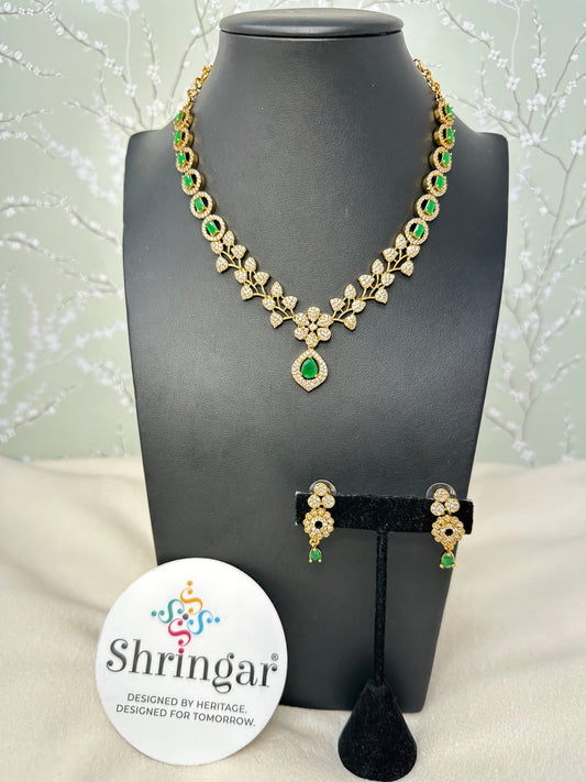 Green Floral Necklace Earring Set