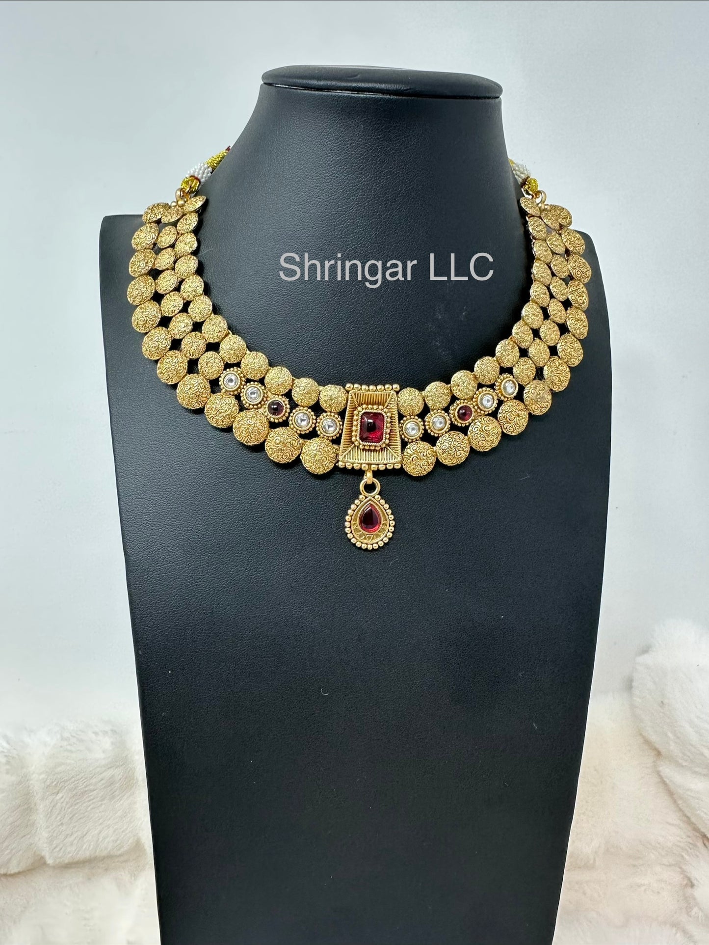 Antique Gold & Pink Necklace Set